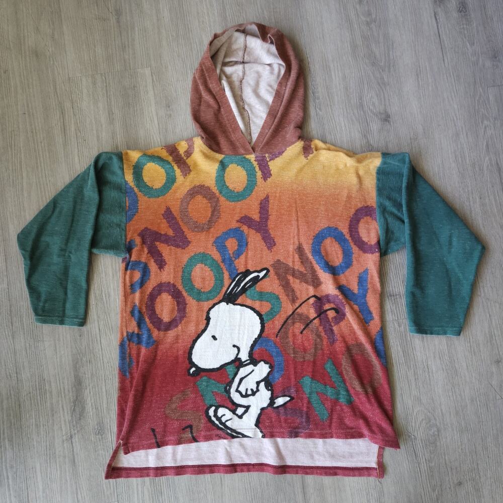 Vintage 80s Snoopy Peanuts Sweater Medium AOP Hoodie Retro Terry Cloth Textured